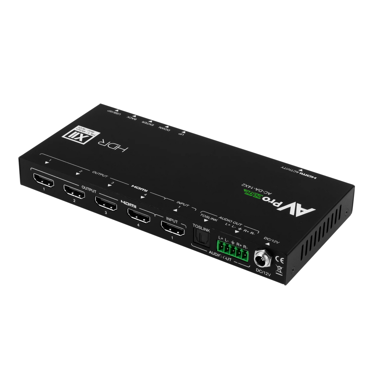 AVPro Edge 48Gbps HDMI scaling distribution amplifier with one input, and four outputs