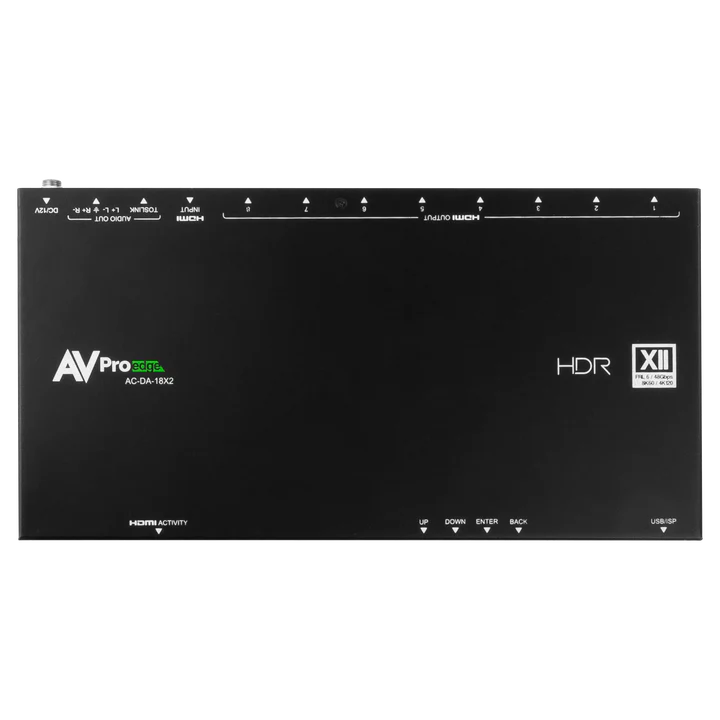 AVPro Edge 48Gbps HDMI scaling distribution amplifier with one input, and eight outputs