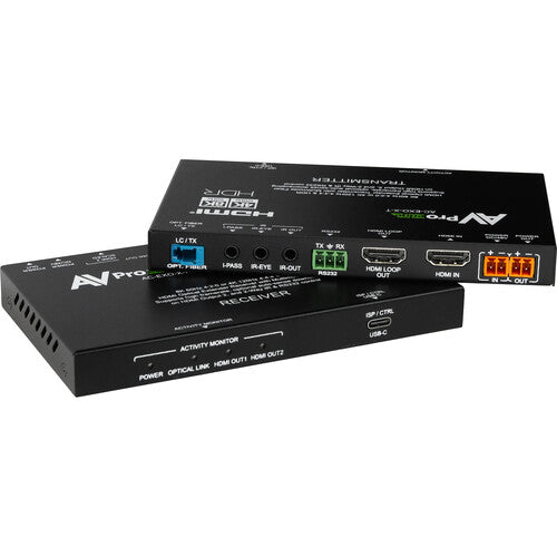AVPro Edge 8k HDMI Extender kit via multi mode fiber optics, sending signals up to 40Gbps