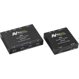 AVPro Edge 100-meter extension kit for USB 3.2 Gen 1 with a USB-C host and a four USB-A port hub connected via category cable