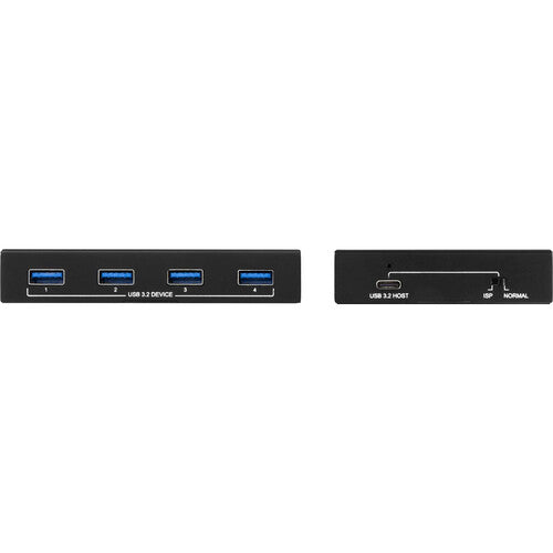 AVPro Edge 100-meter extension kit for USB 3.2 Gen 1 with a USB-C host and a four USB-A port hub connected via category cable