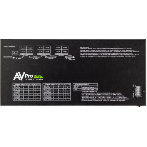 AVPro Edge 1x4 Video Wall Processor with balanced audio extraction and HDMI loop out for cascading or larger walls; 4K60 4:4:4 support; Universal Scaler