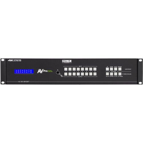 AVPro Edge 18Gbps HDMI  8x8 Matrix w/ Dual Audio Deembedding/Matrix with built in scalers and audio delay (Full HDR, 4K60 4:4:4); Updated EDID management and Audio Features