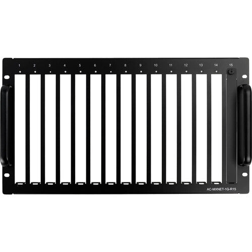 AVPro Edge MXnet 1G rack mount solution, able to hold 15 products, takes up 6U in the rack--includes (2) blanks