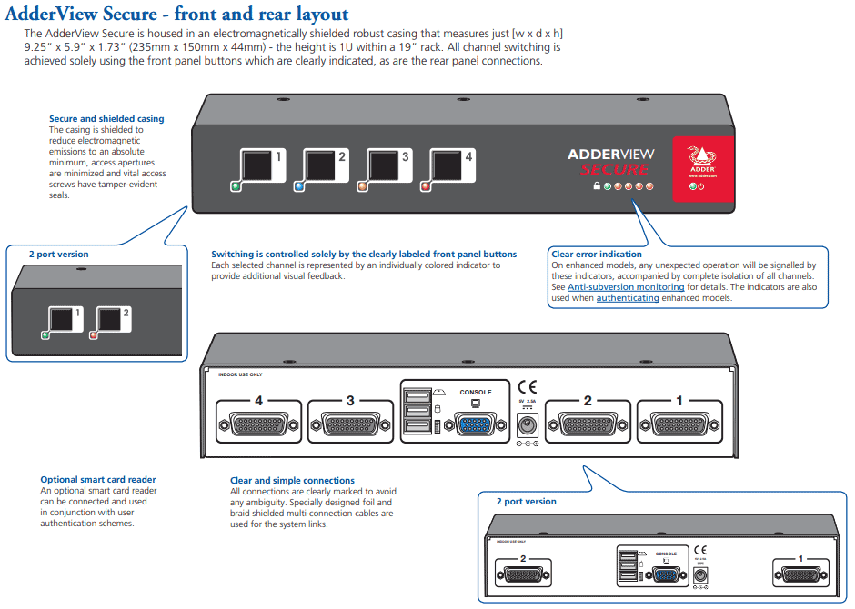 Adder AVSV1004-US Secure 4-Port VGA KVM Switch