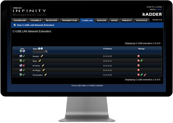 Adder C-USB-LAN-R-US - 4-Port USB 2.0 Receiver Extender over CATx or Gigabit Ethernet