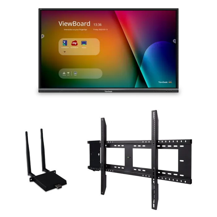 ViewSonic IFP5550-E1 55" 4K Interactive ViewBoard Bundle, 40-Point Multi-Touch, myViewBoard Suite, 40W Soundbar, 65W USB-C PD, WiFi Adapter with Fixed Wall Mount for Education Interactive Displays ViewSonic