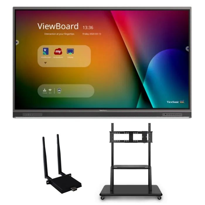 ViewSonic IFP7550-C2 75" 4K Interactive ViewBoard Bundle, 40-Point Multi-Touch, myViewBoard Suite, 40W Soundbar, VB-WIFI-001 Adapter, NMP760 Chromebox, ADA-Compliant Mobile Cart for Education Interactive Displays ViewSonic