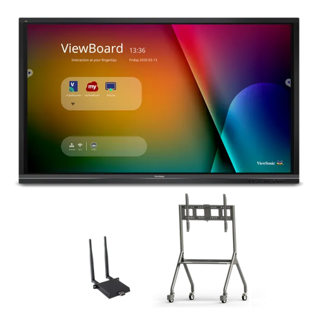 ViewSonic IFP9850-E4 98" 4K Interactive ViewBoard Flat Panel Education Bundle, 20-Point Multi-Touch, myViewBoard Software Suite, 45W Stereo Soundbar, Slim Trolley Cart with WiFi Adapter Interactive Displays ViewSonic