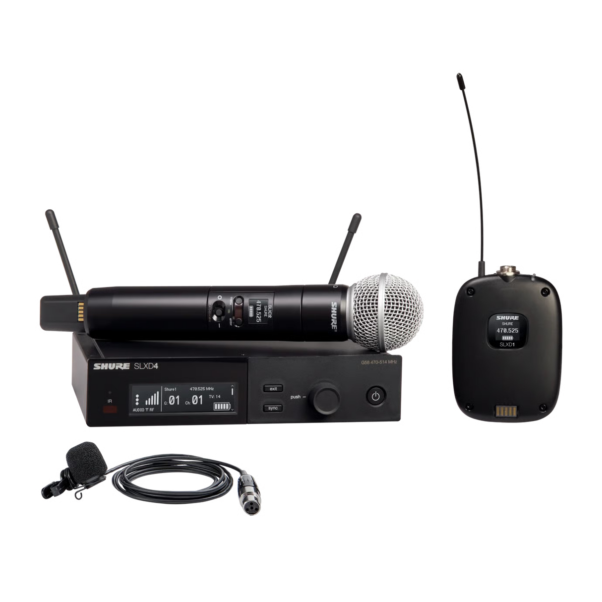 Shure SLXD124+/85M-G57 Digital Wireless Combo System with SM58 Handheld and WL185m Lavalier Microphones Microphones Shure
