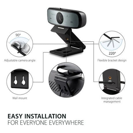 ViewSonic VB-CAM-002 Full HD 1080p USB Webcam with 90° FOV, Stereo Microphone, Privacy Shutter, 3-in-1 Mount ViewSonic