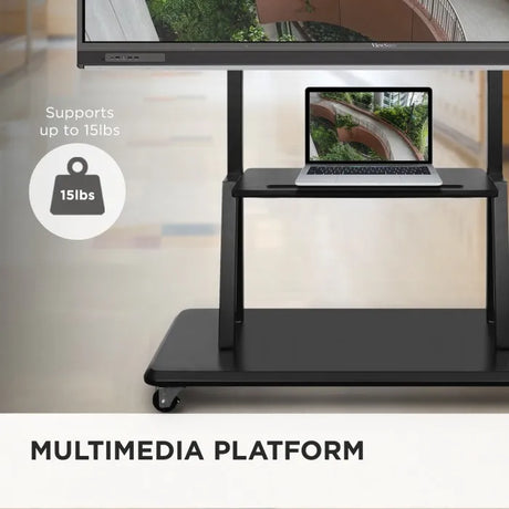ViewSonic VB-STND-001 Mobile Trolley Cart, Black, Manual Height Adjustment up to 45.37", 360° Swivel, VESA 400x200 to 900x600mm, 15 lb Tray, ADA Compliant for 55"-86" Displays up to 265lbs TV & Monitor Mounts ViewSonic