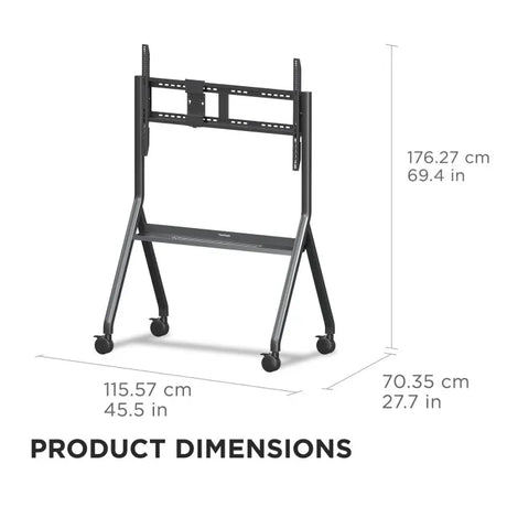 ViewSonic VB-STND-009 Slim Mobile Cart Stand, Grey, Manual Height Adjustment, 400x400 to 1000x600mm VESA, 4" 360° Lockable Casters for 55"-105" Displays up to 265lbs TV & Monitor Mounts ViewSonic