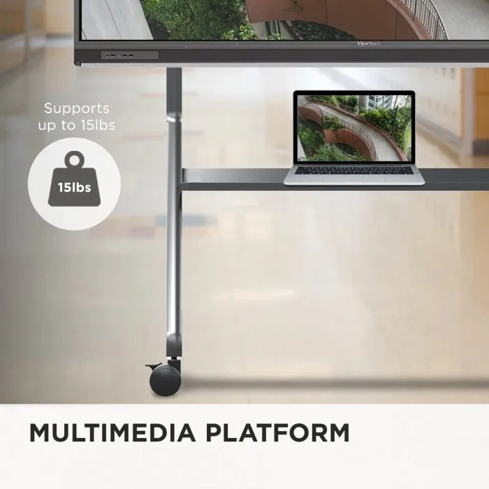 ViewSonic VB-STND-007 Electric Height Adjustable Mobile Cart, Black, 22" Motorized Lift, 360° Swivel, VESA 400x200 to 800x600mm, 15 lb Laptop Tray for 55"-86" Displays up to 165lbs TV & Monitor Mounts ViewSonic