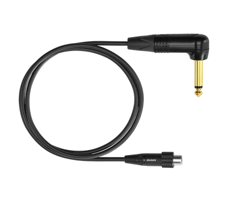 Shure WA307 Premium 3' Instrument Cable – Right-Angle 1/4" TS to Locking TA4F for Wireless Bodypack Transmitters Microphones Shure