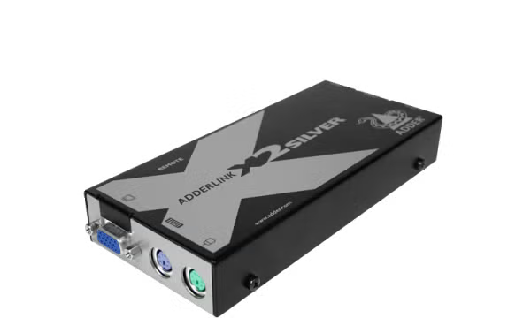 AdderLink X2-Silver DA - Dual-Access PS/2 KVM Extender with RS232 for High-Res Video over CATx up to 650ft