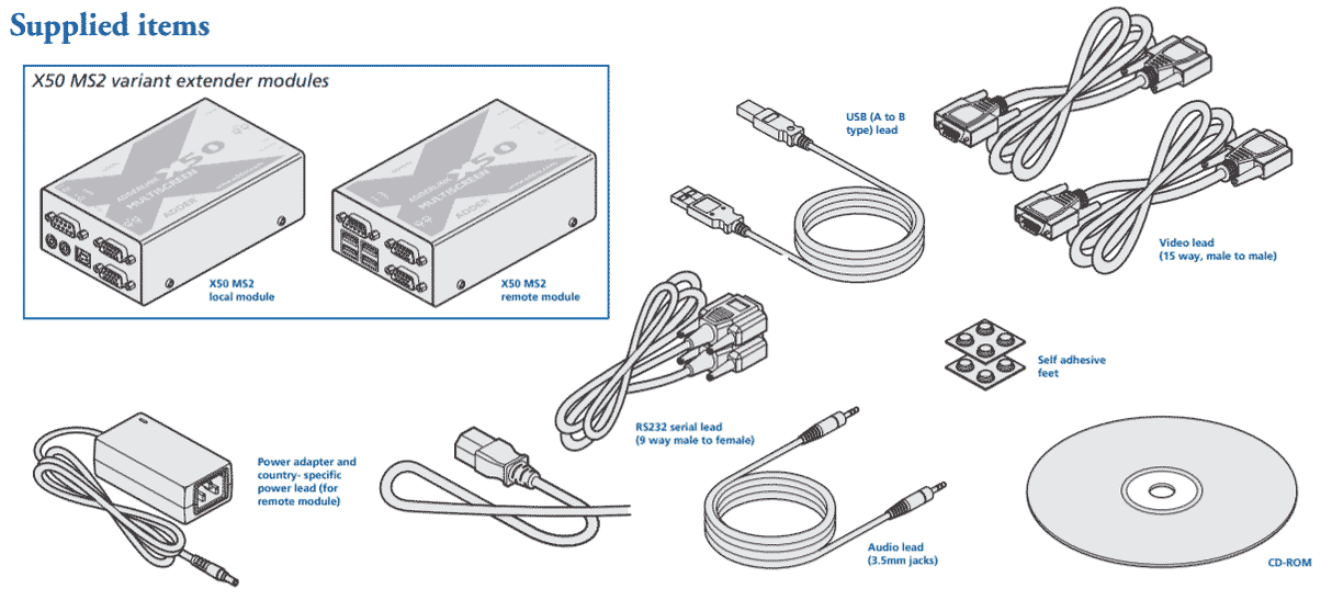 AdderLink X50-MS2-US - Dual VGA Video, USB 2.0, RS232 Serial and Stereo Audio Extender over CATx up to 150ft