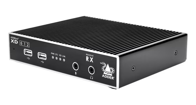 AdderLink XD612P-DP-US - PoE Dual-Head 4K DisplayPort KVM Extender Pair for Lossless Multi-Monitor Extension