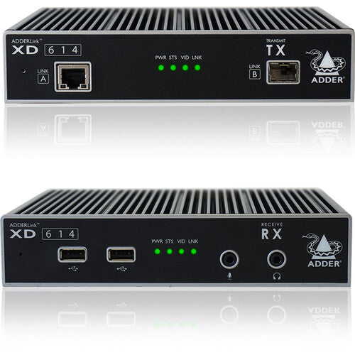 AdderLink XD614P-DP-US - PoE Quad-Head 4K DisplayPort KVM Extender Pair for Lossless Multi-Monitor Extension