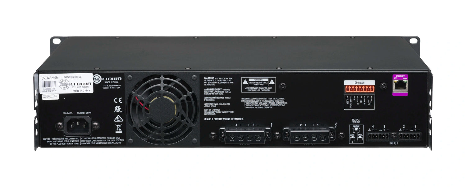 Crown CDi4x300 – 4-Channel 300W CDi DriveCore Power Amplifier - rear high