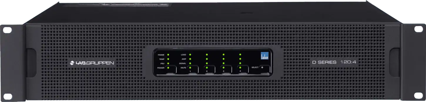 Lab Gruppen D SERIES LAKE D 120:4L 12,000W Amplifier with 4 Flexible Output-Channels, Lake Digital Signal Processing and Digital Audio Networking for Installation Applications Audio Amplifiers Lab Gruppen