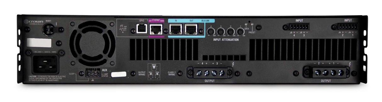 Crown DCI4X1250N – 4-Channel 1250W Network DriveCore Install Amplifier - rear panel