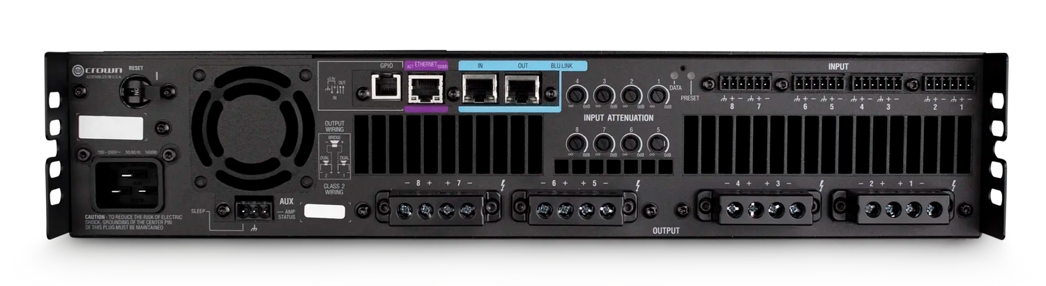 Crown DCI8X600N – 8-Channel 600W Network DriveCore Install Amplifier - rear panel