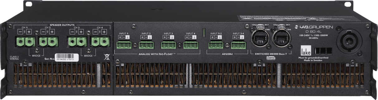 Lab Gruppen D SERIES LAKE D D 80:4L 8000W Amplifier with 4 Flexible Output-Channels, Lake Digital Signal Processing and Digital Audio Networking for Installation Applications - Creation Networks