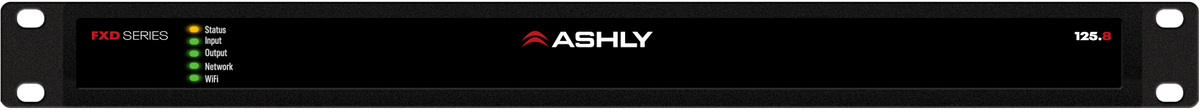 ASHLY FXD125.8 8-Ch Power Amp with DSP/Dante, 8 x 125W @ 4/8 Ohms, 4 x 250W BR @ 70/100V, mounting kit option Amplifiers Ashly