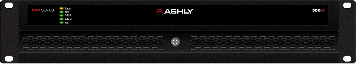 ASHLY FXD500.4 4-Ch Power Amp with DSP/Dante, 4 x 500W @ 2/4 Ohms, 250W @ 8 Ohms 2 x 1000W BR @ 70V, 2U Amplifiers Ashly