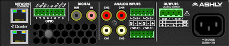 ASHLY FXD125.2 1/2RU Compact 2-Ch Power Amp with DSP/Dante, 2 x 125W @ 4/8 Ohms, 1 x 250W BR @ 70V, mounting kit option Amplifiers Ashly