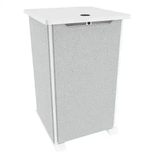 Middle Atlantic Forum™ Side Cart Rack, 20RU, 27" Deep, Wilsonart® Designer White, White Powdercoat, Silver Gray Felt Racks Middle Atlantic