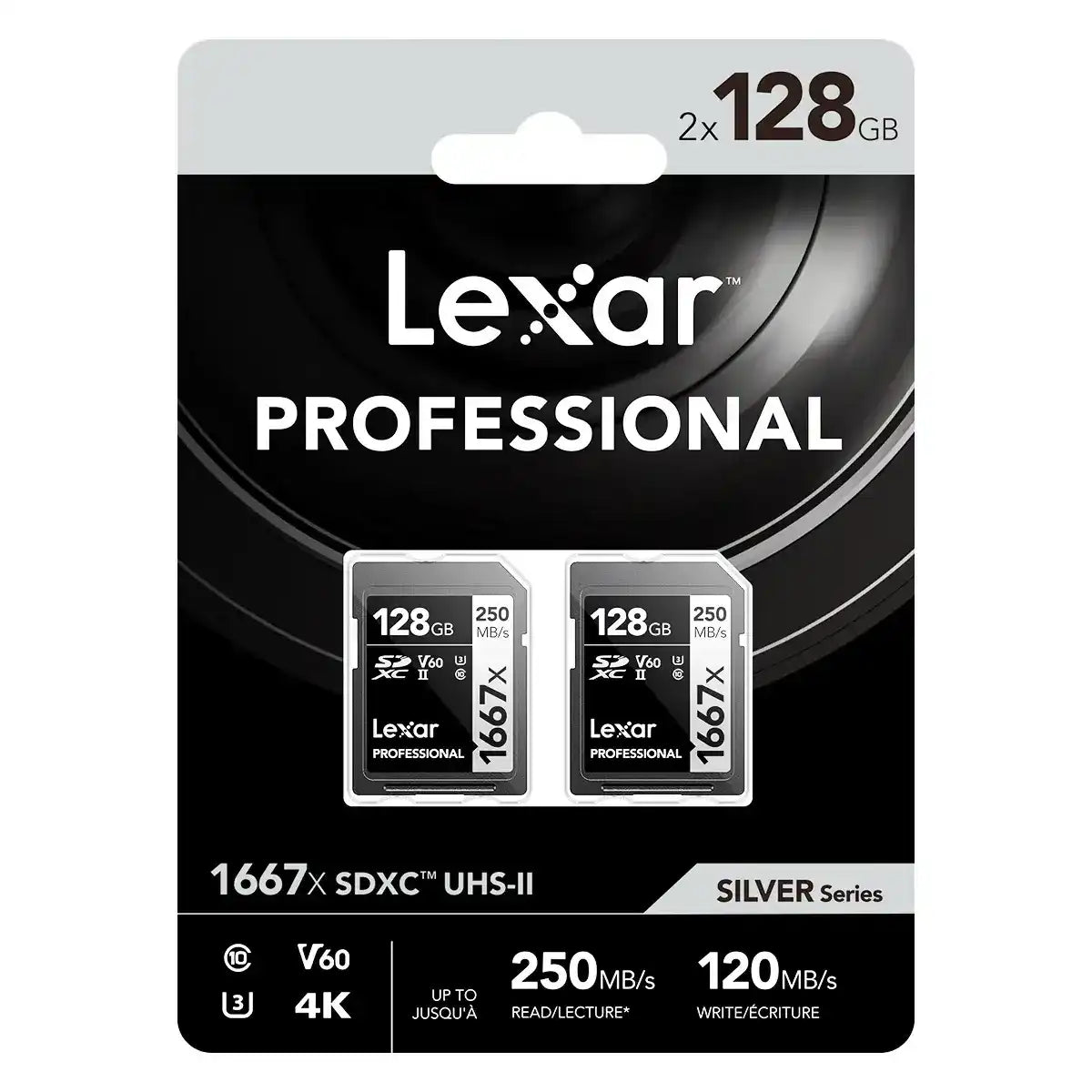 Lexar SILVER Series Professional 1667x 128GB UHS-II SDXC Memory Card, 2-Pack