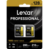 Lexar GOLD Series Professional 1800x 128GB UHS-II SDXC Memory Card, 2-Pack