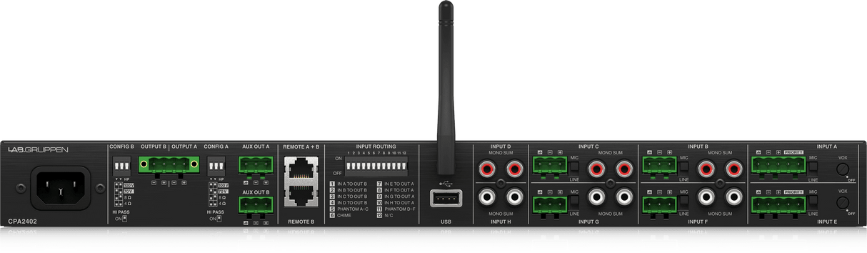Lab Gruppen CPA2402 2 x 240 Watt Commercial Mixer Amplifier with 8 Inputs, Bluetooth Streaming, USB Media Player - Creation Networks