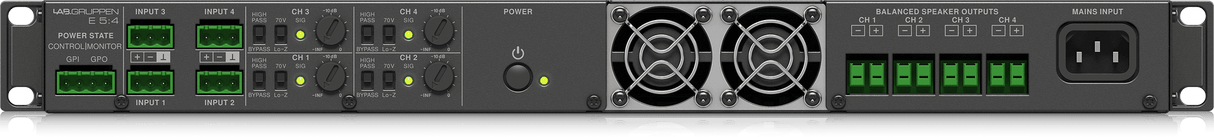 Lab Gruppen E 5:4 500 Watt Amplifier with 4 Flexible Output Channels for Installation Applications Creation Networks