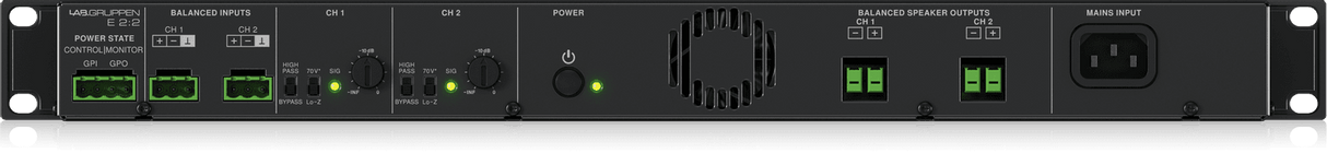 Lab Gruppen E2:2 - 200 Watt Amplifier with 2 Flexible Output Channels for Installation Applications
