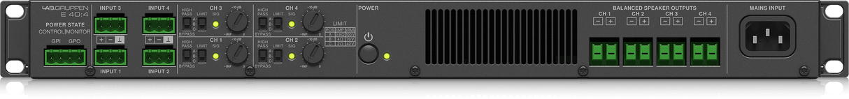 Lab Gruppen E 40:4 4,000 Watt Amplifier with 4 Flexible Output Channels for Installation Applications Creation Networks