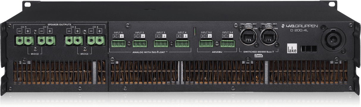 Lab Gruppen D SERIES LAKE D 200:4L 20,000W Amplifier with 4 Flexible Output-Channels, Lake Digital Signal Processing and Digital Audio Networking for Installation Applications Creation Networks