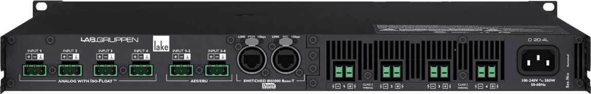 Lab Gruppen D SERIES LAKE D 20:4L 2000W Amplifier with 4 Flexible Output-Channels, Lake Digital Signal Processing and Digital Audio Networking for Installation Applications Creation Networks