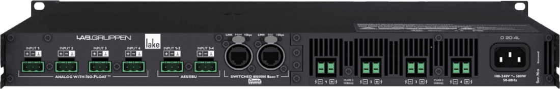 Lab Gruppen D SERIES LAKE D 20:4L 2000W Amplifier with 4 Flexible Output-Channels, Lake Digital Signal Processing and Digital Audio Networking for Installation Applications Creation Networks