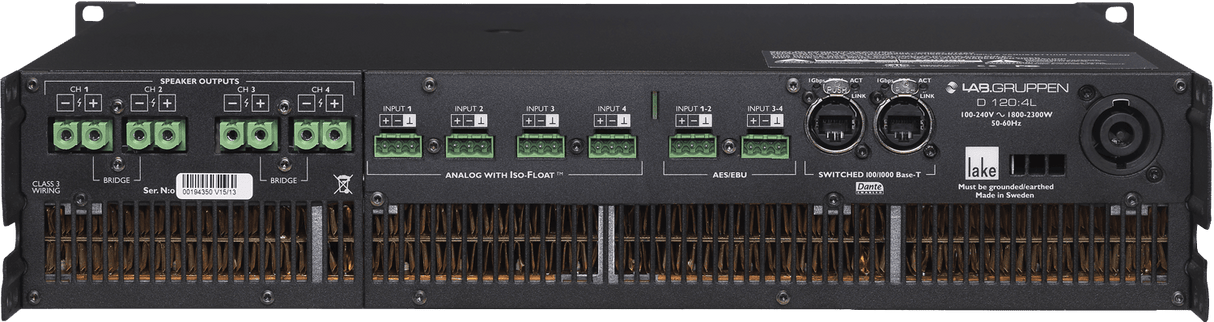 Lab Gruppen D SERIES LAKE D 120:4L 12,000W Amplifier with 4 Flexible Output-Channels, Lake Digital Signal Processing and Digital Audio Networking for Installation Applications Creation Networks