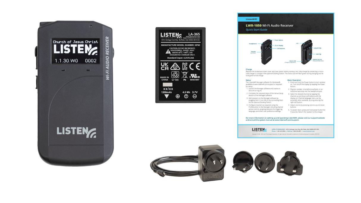 Listen Technologies LWR-1050-MH-P1 Meetinghouse Wi-Fi Audio Receiver Package 1