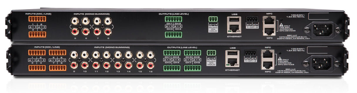 QSC MP-M80 Digital Business Music and Paging Zone Mixer/Processor, 16 Inputs and 8 Outputs