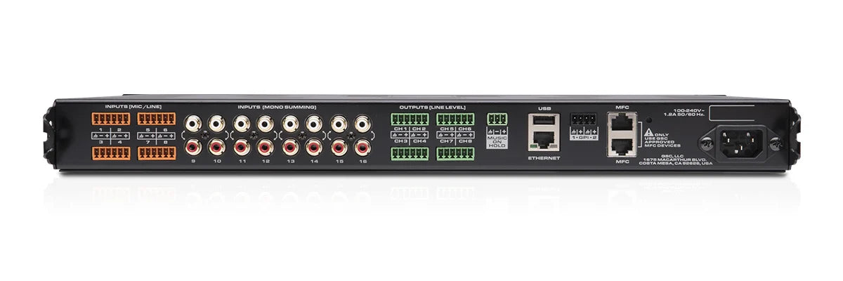 QSC MP-M80 Digital Business Music and Paging Zone Mixer/Processor, 16 Inputs and 8 Outputs
