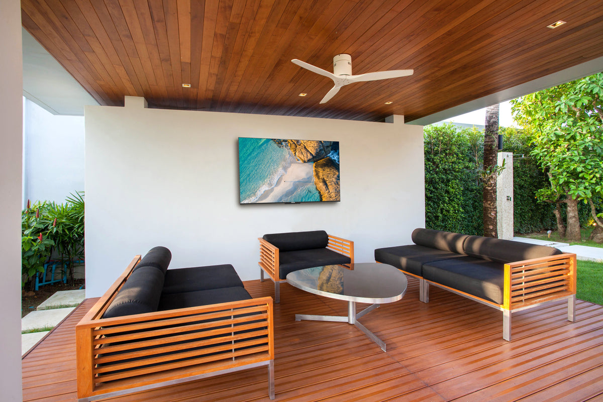 Peerless-AV SOSTV65 Neptune Shade Series outdoor TV in covered outdoor living space