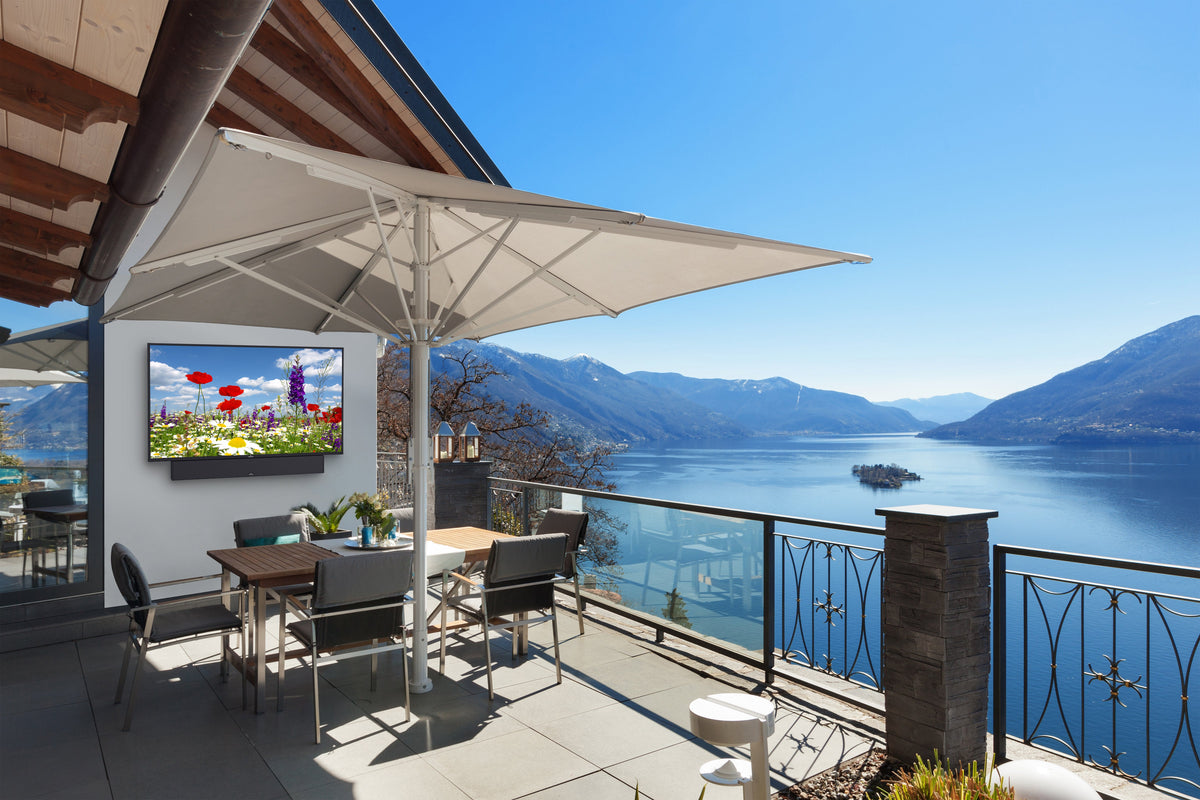 Peerless-AV Neptune NTSB150 outdoor soundbar installed outdoors
