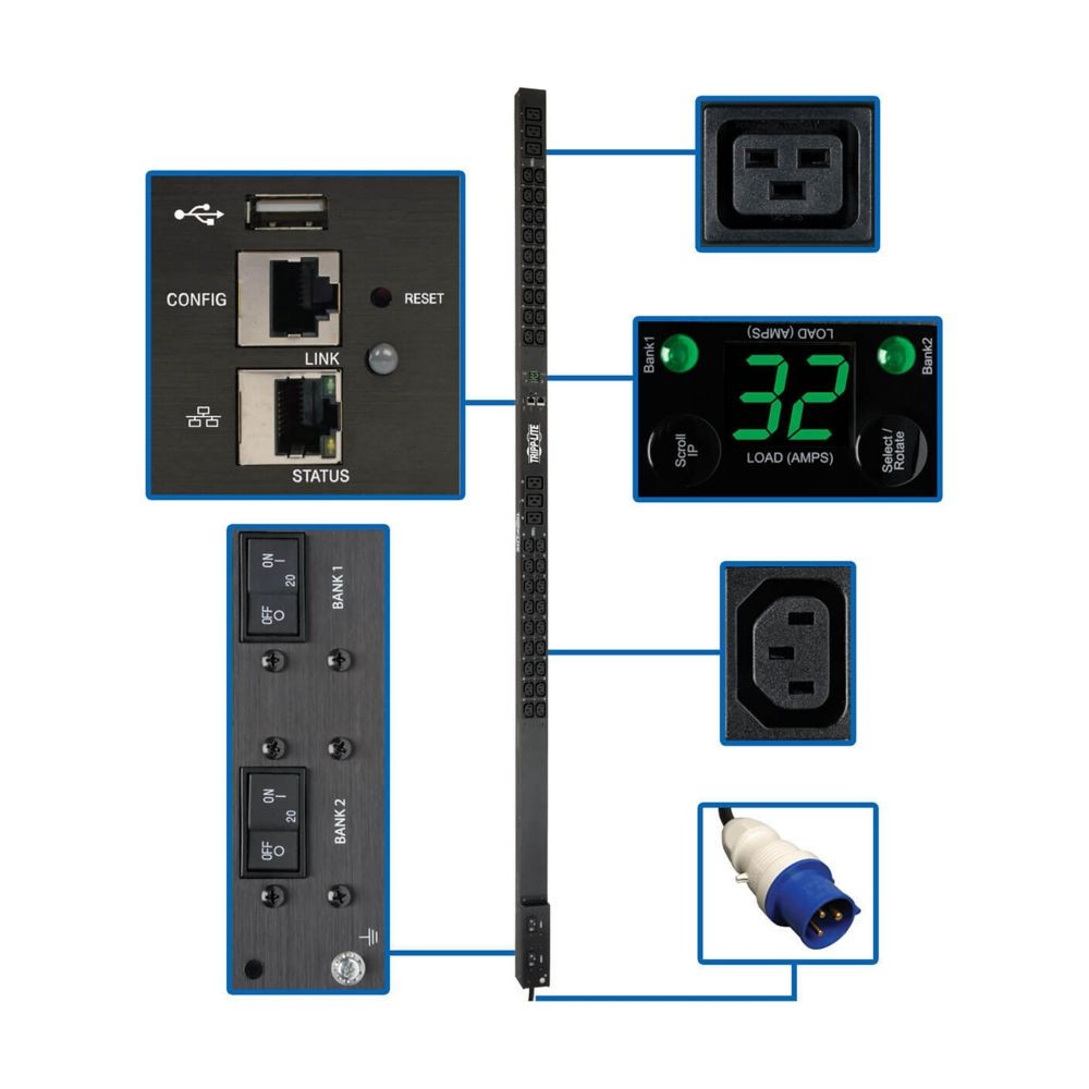 Eaton PDUMNV32HV2LX – 7.7kW Metered PDU, IEC 32A Input Rack PDUs Eaton