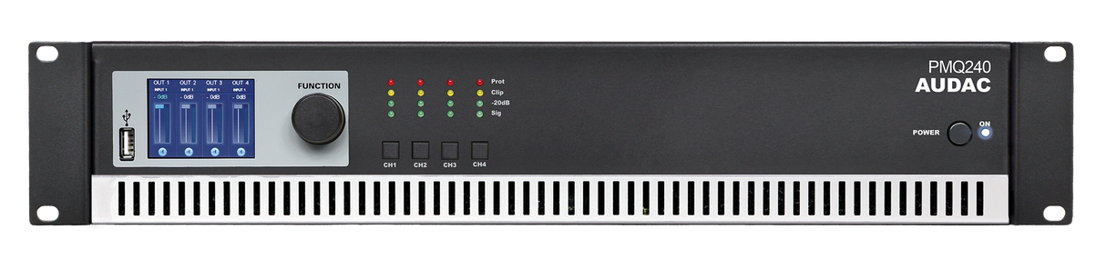 Audac ADC-PMQ240 Power Amplifier 4 x 240W @ 70/100V - optional Dante (ANI44XT) Audio Amplifiers Audac