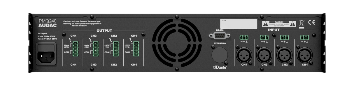 Audac ADC-PMQ240 Power Amplifier 4 x 240W @ 70/100V - optional Dante (ANI44XT) Audio Amplifiers Audac
